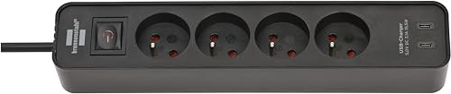 Brennenstuhl Ecolor Steckdosenleiste 4-Fach mit USB C Ladebuchse (Mehrfachsteckdose mit 2X USB C Ladegerät, Schalter und 1,5m Kabel) schwarz