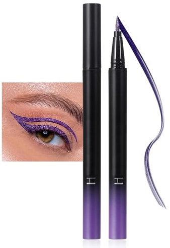 Metallic glitter eyeliner, lila diamant flytande eyeliner, glitter flytande eyeliner penna vattentät och torkbeständig, lila metallisk ögonliner, högpigmenterad kajalpenna för ansikte kropp