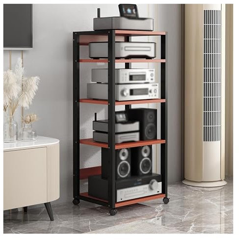 Media Cabinet for Living Room 5/6/7 Tier Stereo Audio Office Home Theater Movable Video Rack Tower DVD Record Player Stand Speaker Amplifier Gaming Consoles Turntable Holder, Component Storage Unit