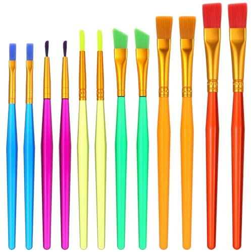 Guduling 12 Stück Malpinsel, Pinselset Wasserfarben | Aquarell Pinsel Set mit 13.5-15cm Griff, Pinsel, Nylon Malpinsel für Künstler, Hobbymaler, Familien-DIY