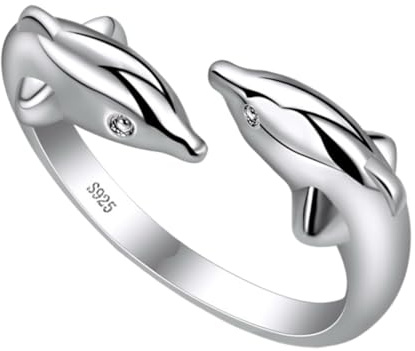 CTIRCHIU Kupfer in Silber Delfin Verstellbarer Damenring, Öffnungsring | Chunky Ring, Doppel Delfine, für Alltag und Halloween, Kreativer Stil