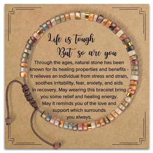 ZALAOR Natural Stone Beaded Bracelet for Women: Anxiety Relief Healing Bracelets with Inspirational Card – Adjustable Friendship Bracelet – Yoga Meditation Gift for Birthday