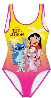 Disney Stitch et Angel Maillot de Bain une Pièce pour Fille, Conception Lilo Stitch Angel e Scrump Maillot de Bain Natation pour Enfant, Tailles 6 à 10 Ans (FR/ES, Âge, 10 ans, Taille normale, Orange)