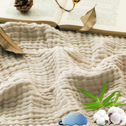 NNBWLMAEE Montivo Musselin Decke, Sanfte Musselindecke Sommer, 100% Aus Natur Baumwolle, Weiche & Atmungsaktive Musselin-Decke für Erwachsene, Kinder, Perfekt für Bett, Sofa (Beige, Normal(130x150))