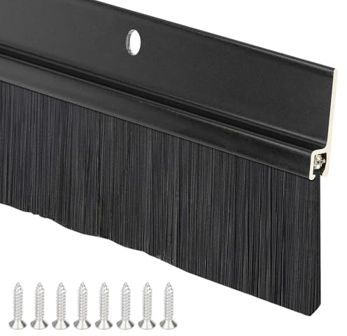 Joint à brosse en aluminium, joint de porte avec brosse pour portes, double fixation par collage et vis, longueur peut être épissée (noir)