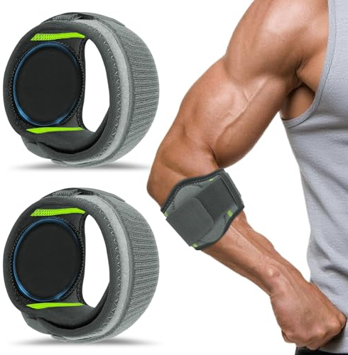 Codera Epicondilitis Hombre Mujer, Pack 2 Gomitiera per Epicondilite con Almohadilla de Absorción de Impactos SBR, Doble Presión Interna y Externa, para Alivio del Dolor de Codo de Tenista y Golfista