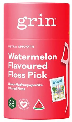 Grin Ultra Clean Adult Tooth Floss Picks, 80pk Canister Watermelon Flavour