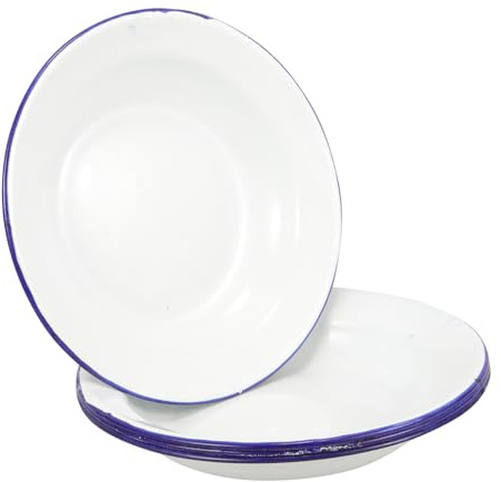 Hemobllo Lot De 4 Assiettes Émaillées Rondes 18 Cm Blanches En Émail Épais, Résistantes Et Saines, Adaptées Maison, La Pâtisserie Repas En Plein Air