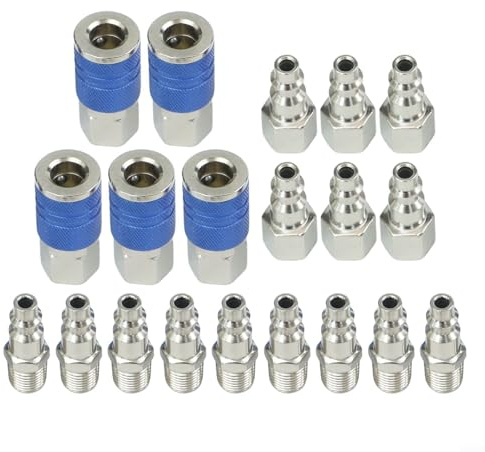 Yhenlovtt Lot de 20 coupleurs rapides de tuyau d'air robuste avec 1 sur 4 pour connecteurs filetés NPT et raccords pour outils pneumatiques et compresseurs dans la maison et le jardin