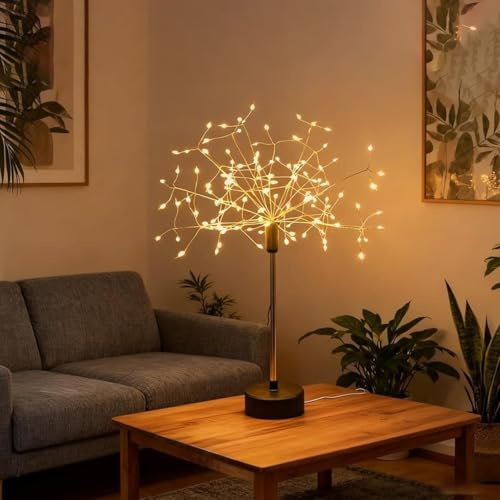 Nest and Flowers Table Lights, Mini Table Firework Lights, Battery&USB Operated, LED Twinkle Firework Light Indoor for Christmas Decorations (Warm Light)