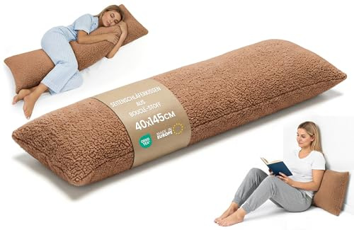 Sidsovarkudde 40x145 cm avtagbart överdrag – ergonomisk kroppskudde body pillow för sidsovare Bouclé mjuk andas formstabil – OEKO-TEX certifierad Pumpkin