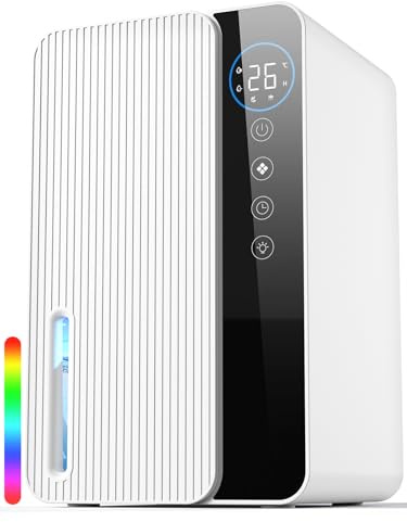 Dehumidifiers for Home, 1.8L Dehumidifier for Bedroom, Quiet Portable Dehumidifier with 6/8/12H Timer, Auto Defrost, Auto Shut Off & RGB Light for Drying Clothes Bathroom (650ML/Day)