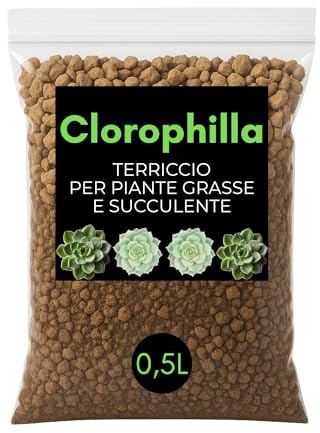 Clorophilla Sustrato profesional para plantas suculentas y suculentas, sustrato drenante con arena volcánica, arena de río y piedra pómez | Ideal para cactus, suculentas y plantas de part (0,5 litros)