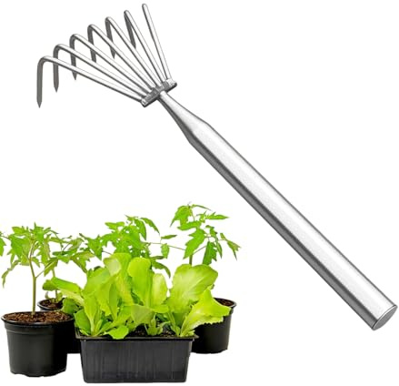 Robuster Rechen Für Schwere Arbeiten | Ergonomischer Langstiel Aus Edelstahl | Robustes Handrechen Gartenwerkzeug | Für Jäten Bodenlockern Pflanzen Garten Rasen Laub Filz Männer Frauen