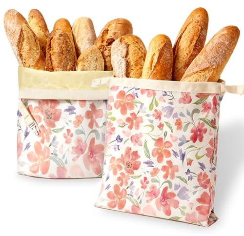 2 Pack Beeswax Bread Bags, Large 17'' x 13'' Reusable Bread Storage Bags with Natural Beeswax Liner, Cotton Cloth Sourdough Bread Bags for Homemade Bread Baking & Food Freezer Storage to Keep Fresh