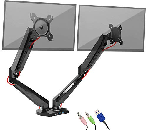 Duronic Dual Monitor Stand DMUSB52 Double Monitor Arm Desk Mount for Two 13-27” PC Screens, Height Adjustable Gas Powered Monitors Mounts with VESA 75 100, Monitors Riser for Home Office