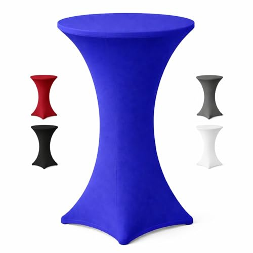 EXKLUSIV HEIMTEXTIL Stehtischhusse für Bistrotisch mit 4 verstärkten Fußlaschen elastisch Stretch Oeko-TEX Zertifiziert Ø 60-65x110-120 cm Royalblau