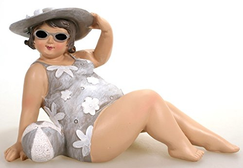Schick-Design Badenixe mit Hut und Sonnenbrille im geblümten Badeanzug sitzend 18 cm Mädchen Rubensfrau mollige Dame Dicke Frau Badezimmer Figur