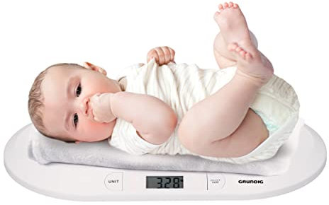 Grundig Babywaage Digital - Waage Max. 20 Kg - Personenwaage mit LED Anzeige - Baby Waage mit Tarafunktion und Display - Inkl. Batterien - Weiß