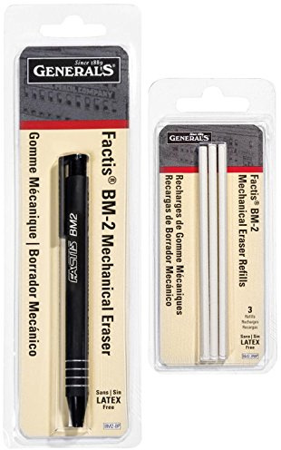 General Pencil - Pencil-Eraser + Refills Bundle - GPBM2-BP Factis Pen Style Eraser Plus GPBM2-3RBP Factis Pen Style Eraser Refills (Pencil + Refills)