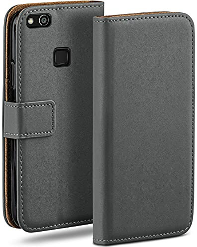 moex Book Case für Huawei P10 Lite Handyhülle mit Kartenfach, Hülle klappbar 360 Grad Schutzhülle, Klapphülle Flip Case Cover, PU Leder Handytasche Lederhülle, Dunkelgrau