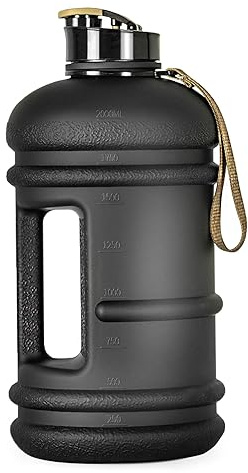 TOOFEEL 2 Liter Water Bottles - Half Gallon Water Bottle BPA Free - Ideal for Gym, Big Water Jug, Reusable Sports Bottle with Measurements Marked Drink Container (2.2L 74oz Matte Black Water Jugs)