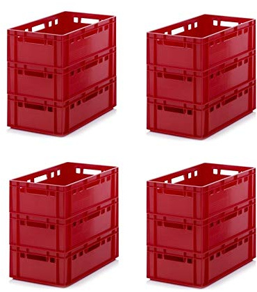 kistenkind 12x Fleischkiste E2 60x40x20 Metzgerkiste Eurofleischkiste rot inkl. Zollstock 12er Set