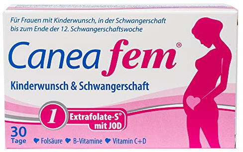 PHARMA PETER CANEAFEM 1 + Jod | Hoch bioverfügbare Folsäure | Für Kinderwunsch und Schwangerschaft | Monatspackung | 30 Kapseln