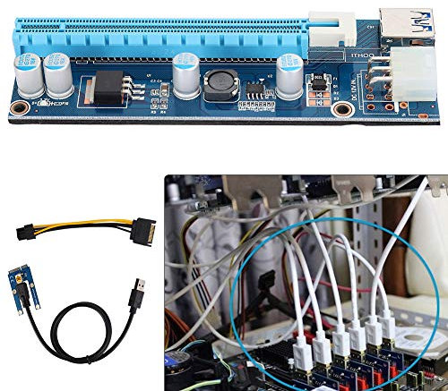 Mini PCI-E a PCI Express, 16x Extender Riser Adapter 4 condensadores de Estado sólido con Interfaz de 6 Pines con Cable de alimentación SATA para minería de Tarjetas de Video