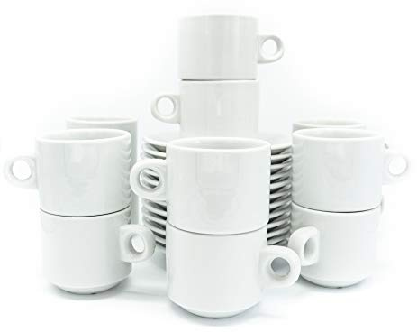 DEPORSIL 24 Piezas, 12 Servicios Tazas de Porcelana para Café Apilables (130ml)