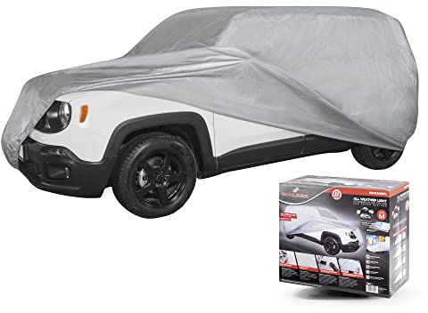 WALSER Autoabdeckplane All Weather Light SUV Größe M hellgrau, wasserdichte Autogarage, Staubdicht mit UV Schutz, verstärkte Gurtbefestigung