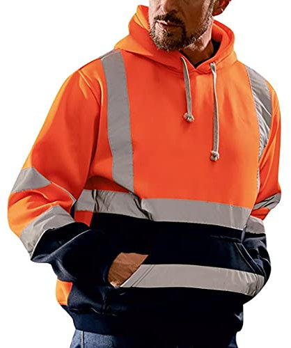 Zhiyao Herren Kapuzen Sweatshirt Reflektierend Jacke Warnjacke Verkehr Arbeitsjacke Baustelle Sicherheitsjacke Winter Herbst Kapuzenpullover Gelb Orange Grün Warnschutz Jacke Mantel