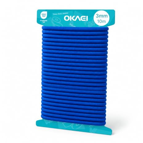 Okaei Gummikordel 3mm x 10m - Hochwertiges Gummiseil in Blau, Flexibles Gummiband/Hutgummi/Rundgummi - Ideal für DIY Projekte und Handwerk
