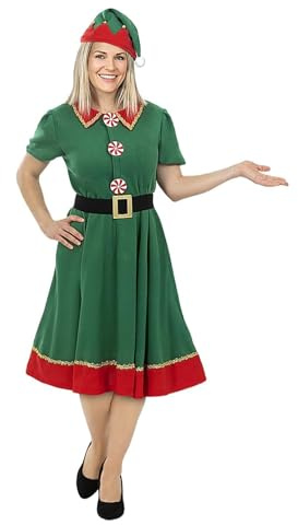 Funidelia Elfen Kostüm für Damen, Enthält Kleid, Gürtel und Mütze, Weihnachten - Outfit für Erwachsene für Partys, Karneval und Halloween - Größe XXL
