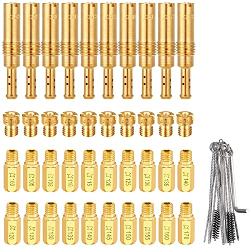 ZAMDOE Kit 40 ugelli carburatore per PWK Keihin OKO CVK KOSO PE PWM carburatore(30 ugelli principali e 10 ugelli pilota lenti), con kit di spazzole per la pulizia del carburatore