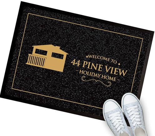 Artylicious Personalised Static Caravan, Log Cabin Holiday Home Gold text - printed Door mat 60 x 40cm