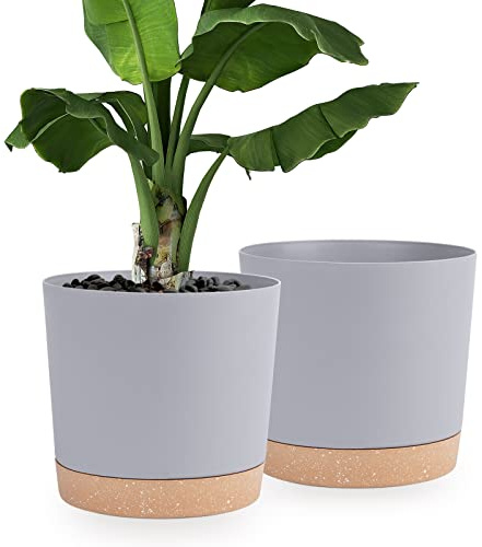 QCQHDU Bumentöpfe 2er Pack 30.5cm,Bumentöpfe für Zimmerpflanzen mit Entwässerungslöchern und abnehmbarem Boden,Untersetzer Modern Dekorativ für Garten Pflanzgefäße im Freien(Hellgrau 30.5cm
