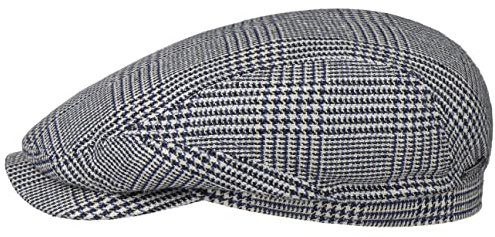 Stetson Hardwick Houndstooth Flatcap Schiebermütze Klassisch Elegant Seidenmix Made in Germany Herren Frühjahr Sommer blau 57 cm