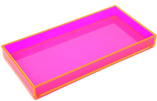 Acryl-Tablett für Schminktisch, Make-up, Parfüm, Schmuck, 30,5 x 15,2 cm, kleines dekoratives Tablett für Badezimmer, Kommode, Kerzen, Spüle, Theke, Neonrosa