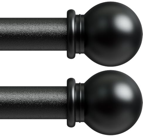 2 Stück gardinenstange schwarz 71-155 cm, wandmontage gardinenstangen set mit Halterungen, Dekorativ 16mm schwarz matt gardinenstange 1.5m lang