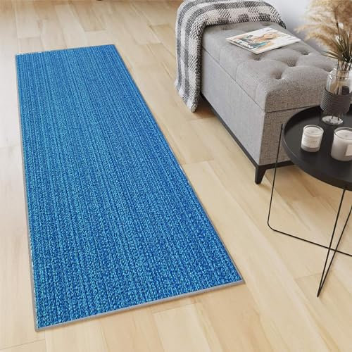 YANHONG Handwebteppich Läufer Teppich 80 x 180 cm Polyester Waschbar und Dauerhaft, Küchenläufer Nützlich Küchenteppich mit Anti-Rutsch Unterseite für Esszimmer, Küche, läufer Flur, Blau C