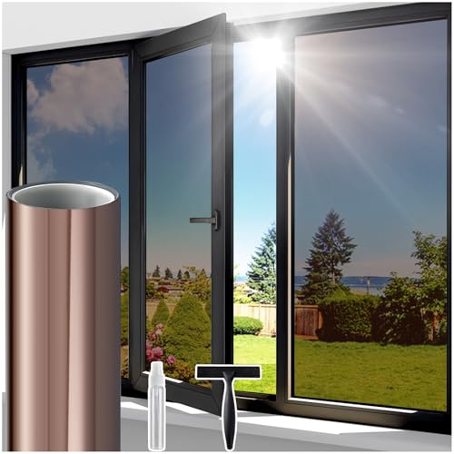 Lifetree One Way Clear Window Film Privacy, Brown Silver, 75x200cm | Heat Reflective Mirror Film for Glass Windows Daytime Privacy Anti Glare Window Tint UV Sun Blocker for Home Office