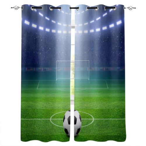 IMASHI Kinder Vorhänge 3D Fußball Muster Öse Wärmeisoliert Bedruckte Vorhänge Verdunkelungsvorhänge Für Schlafzimmer Wohnzimmer Vorhänge 140x160cm