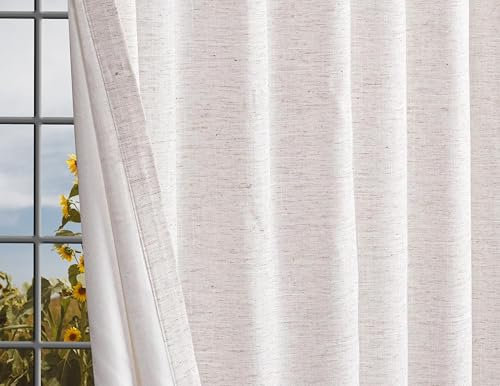 Limecasa Fensterpaneele aus Leinen-Flachsstoff, 127 x 244 cm, naturfarben, 2 Stück, Bauernhaus-Schlaufen, Raumverdunkelungsvorhänge für Schlafzimmer und Wohnzimmer