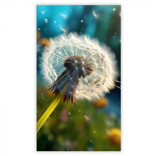 SMTDeco Herdabdeckplatte 30×52 cm – Mehr Arbeitsfläche, Spritzschutz & Schneidebrett – ESG Glas, kratzfest – für Induktion/Ceranfeld – 1-teilig, Motiv Löwenzahn Blume Grün