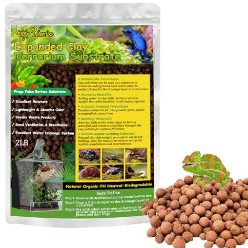 Riare Expanded Clay Balls Terrarium Substrate for Reptiles Frogs False Bottom Substrate, Bioactive Terrarium Substrate for Drainage and Moisture(2L)