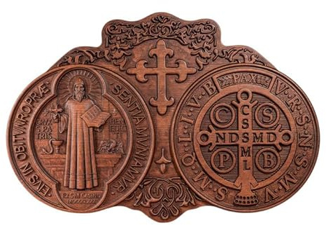 bgcarpenter Saint Benedict Medal Wall Decor Plaque Religious Handmade Wooden St Benedict Wall Art Christmas Gift - 20 Inch