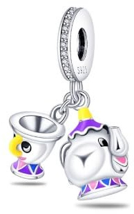 The Charmery Pendentif en argent sterling 925 avec inscription La Belle et la Bête, compatible avec les bracelets Pandora et de nombreux autres bracelets à breloques britanniques en métal, métal,