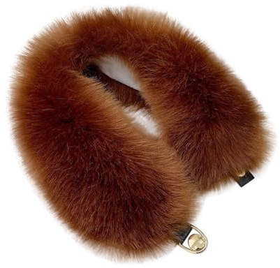 iSpchen Plüschkragen Halswärmer Damen Faux Fuchspelz Kragen Kunstfell Schal Thermo Halstuch mit Knöpfen Flauschiger Nacken Kleidung Zubehör, Wintergeschenk, 53cm, Braun
