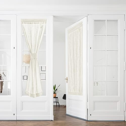 PONY DANCE Tende a Pacchetto per Porta Finestra 2 Pezzi 60x240 CM Tenda Semitrasparenti Effetto Lino a Vetro con Tasca Curtains Soggiorno Shabby Chic, Beige Chiaro